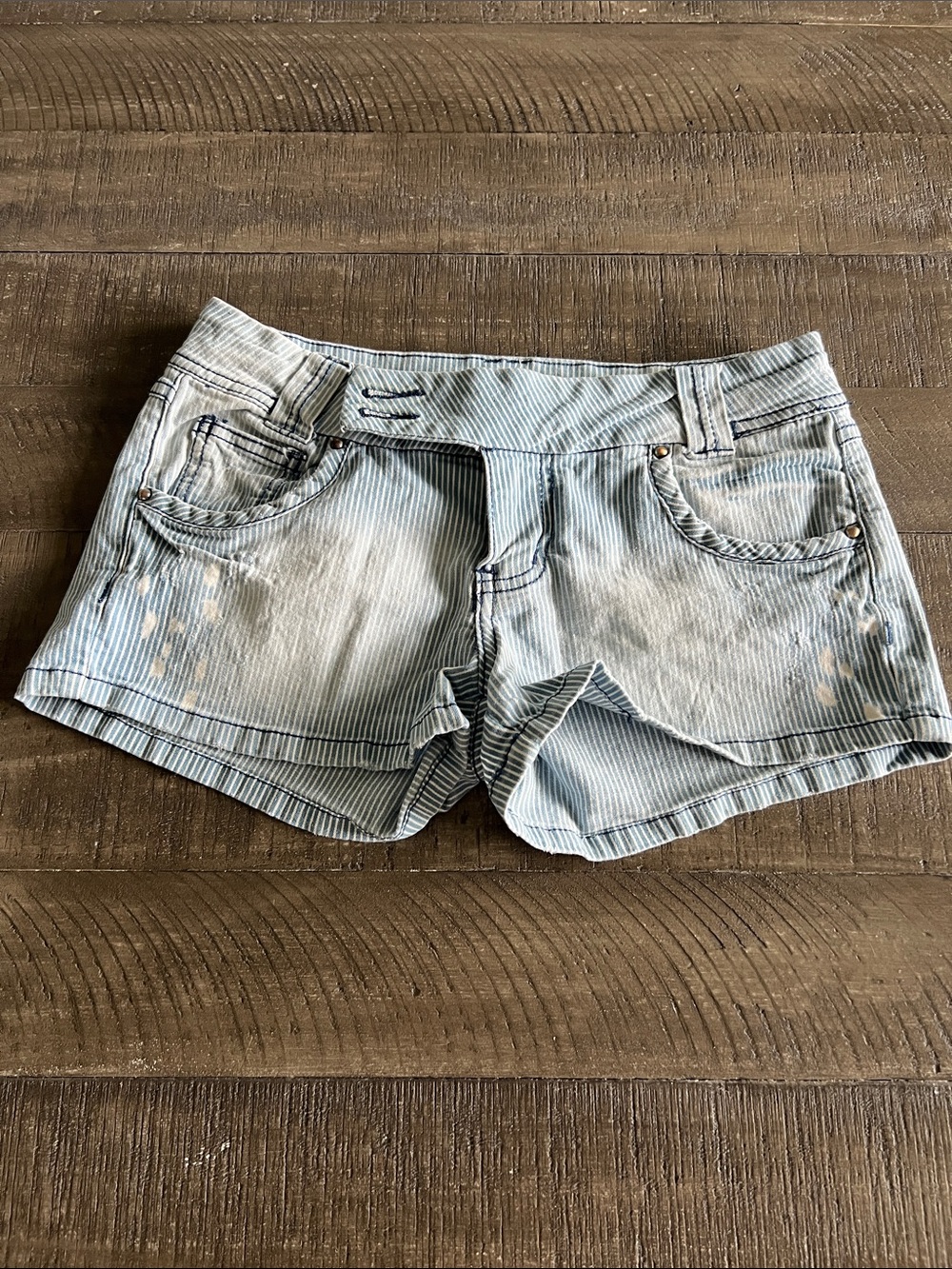 Eyeshadow Light Blue Pinstripe Denim Shorties